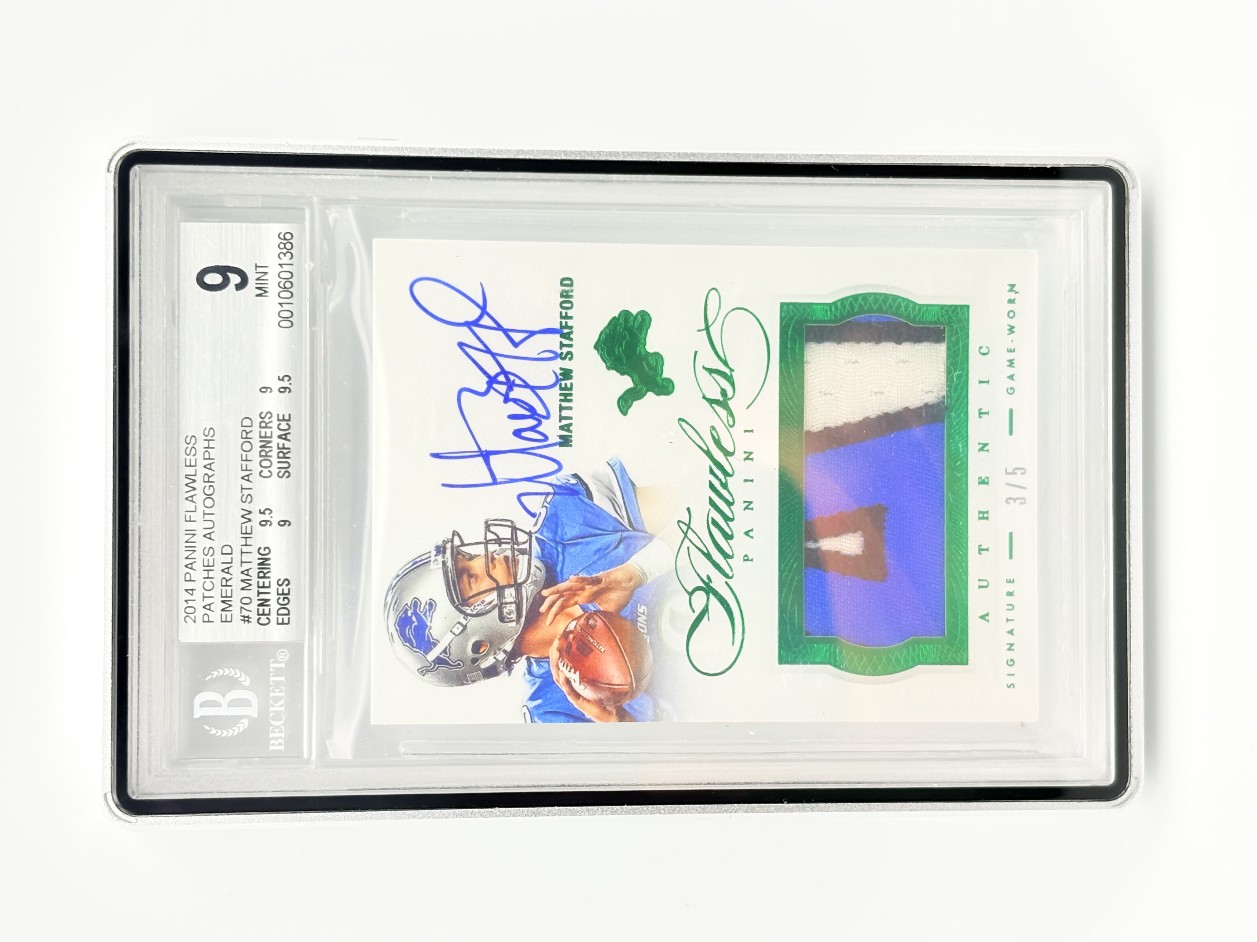 2014 Panini Flawless Patches Autographs Emerald Matthew Stafford